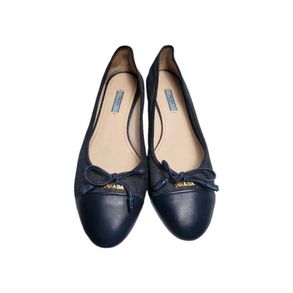 PRADA Milano Cap Toe Ballet Flats Denim Leather indigo Blue Women's US 9 EU 40